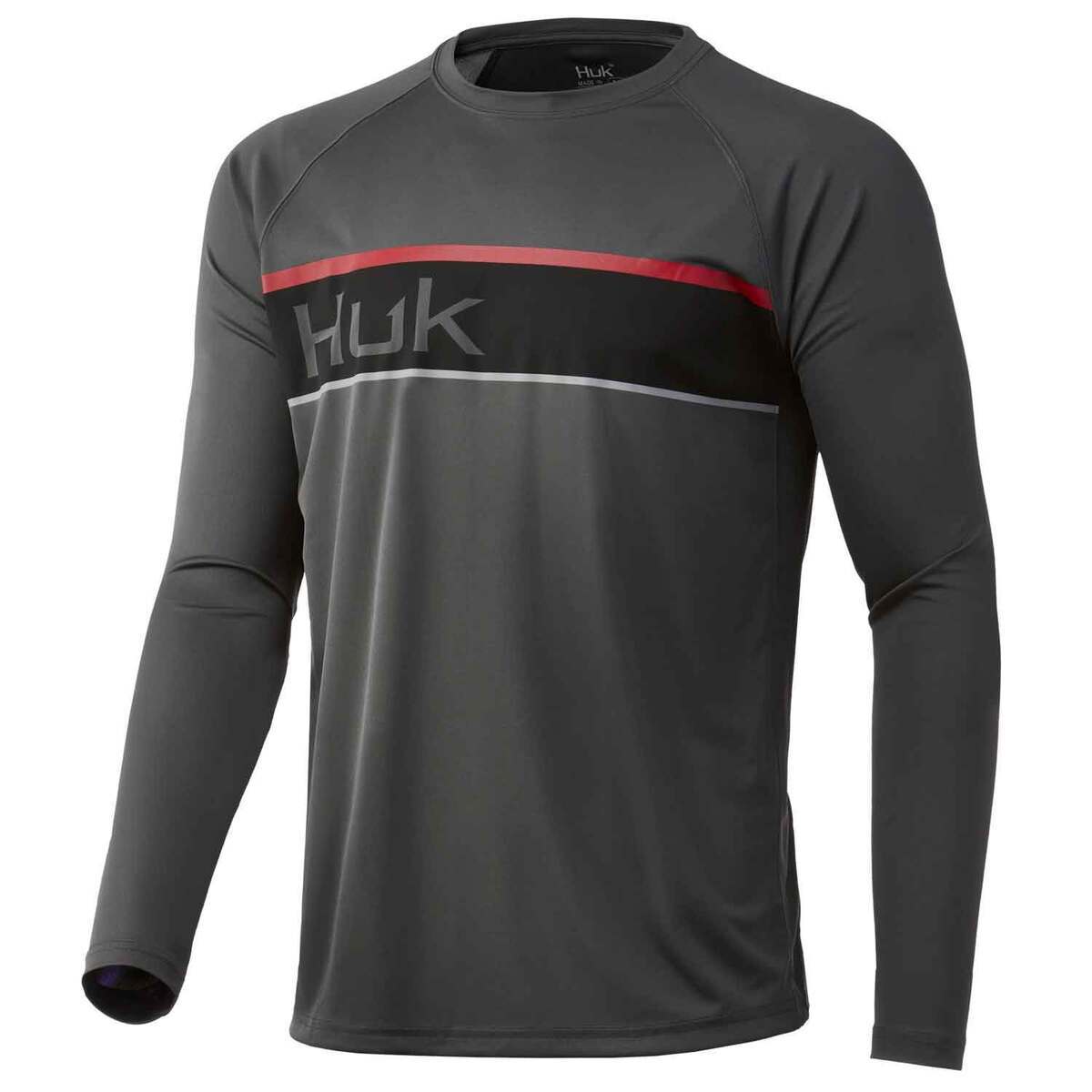 Huk Men's Standard Pursuit Long Sleeve Sun Protecting Fishing Shirt, Band-Sargasso Sea, Medium