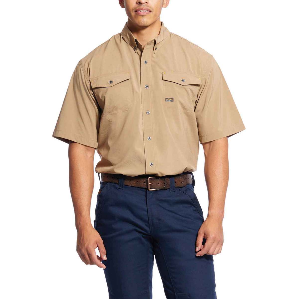 Carhartt Button Up Work Shirt Mens Large Relaxed Fit Tan Khaki Short Sleeve