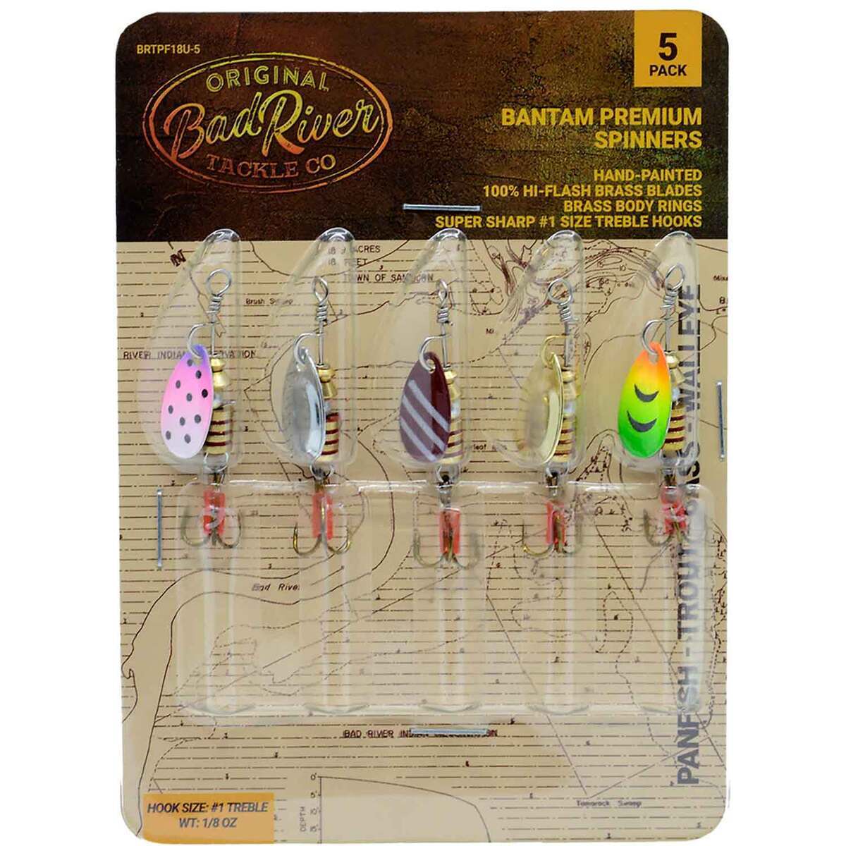 Bad River Trout Panfish Stream Bass Spinner Kit 1/8 oz Undressed 5-Pack BRTPF18U-5