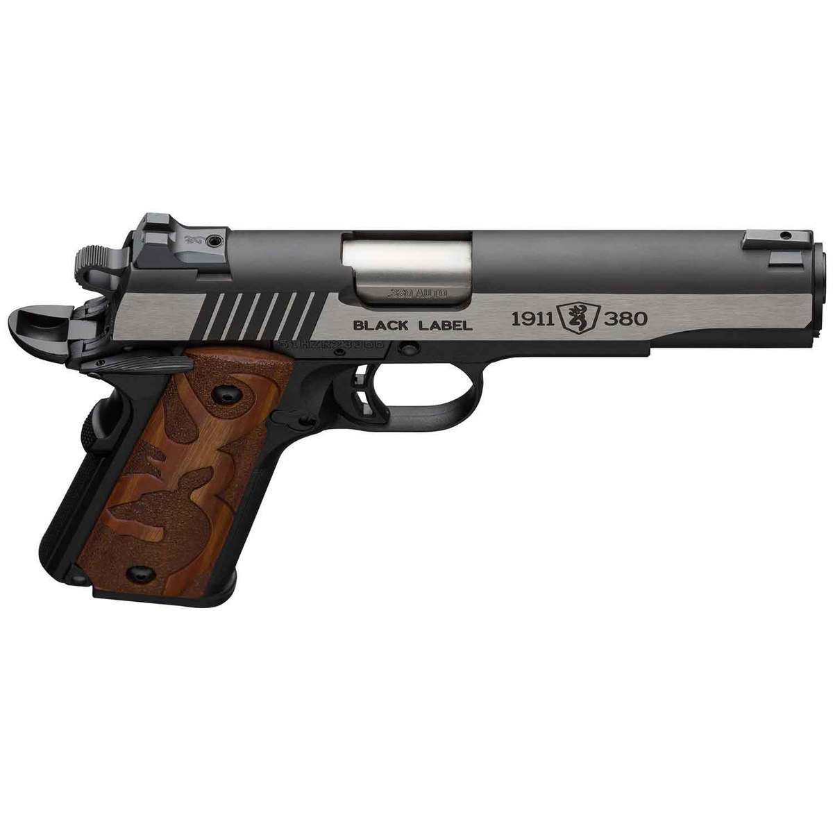 Browning 1911 380 Black Label Medallion Logo Grips 380 Auto Acp 363in Stainlesswood Pistol 4034