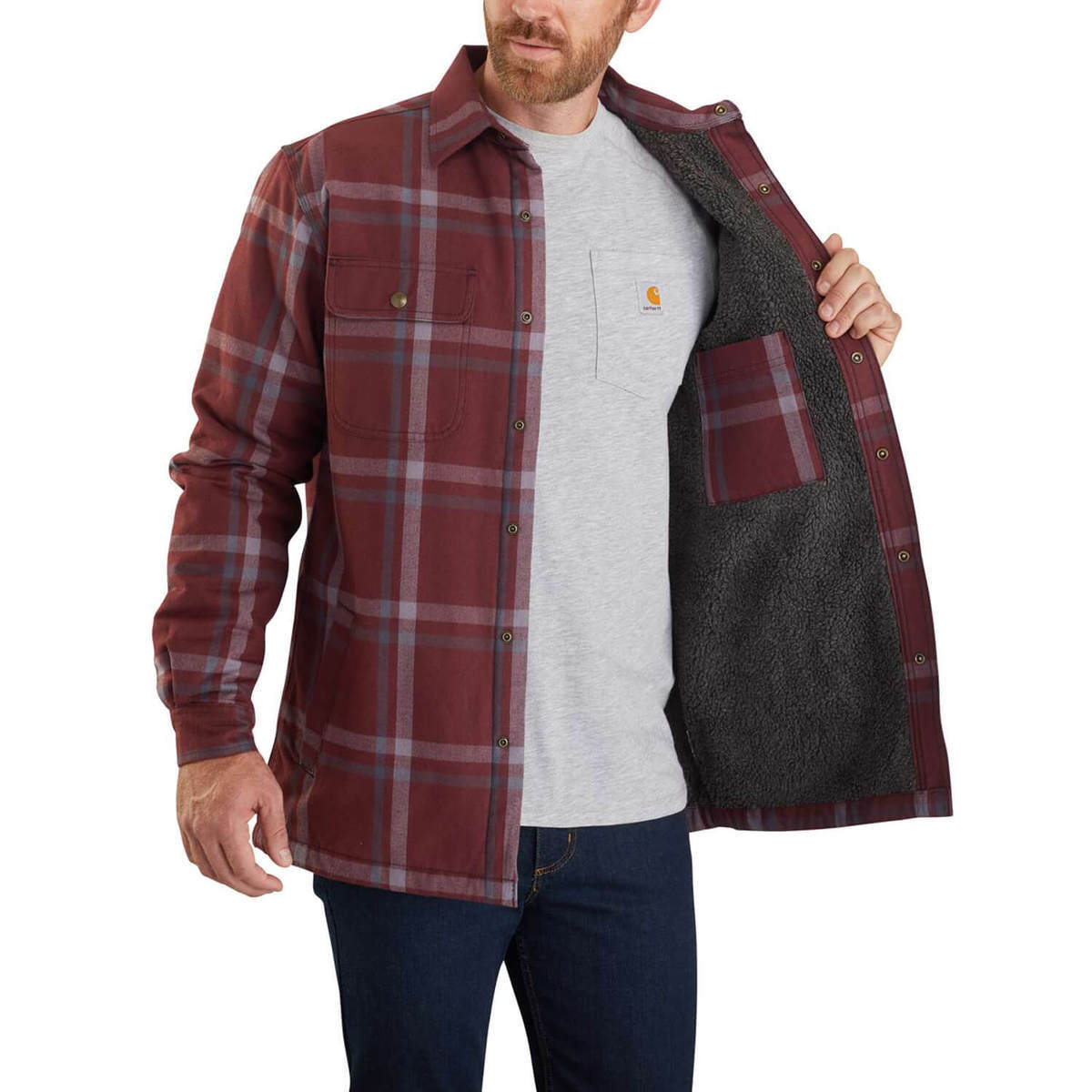 Carhartt Men's Flannel Sherpa Lined Shirt Jac - Dark Cedar - L - Dark ...