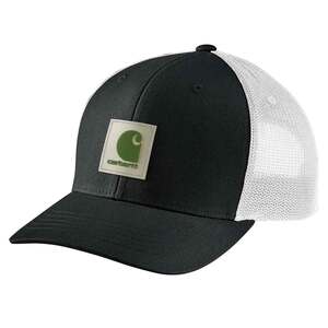 Carhartt Rugged Flex Twill Mesh-Back Logo Patch Trucker Hat - Black/Arborvitae - One Size Fits Most
