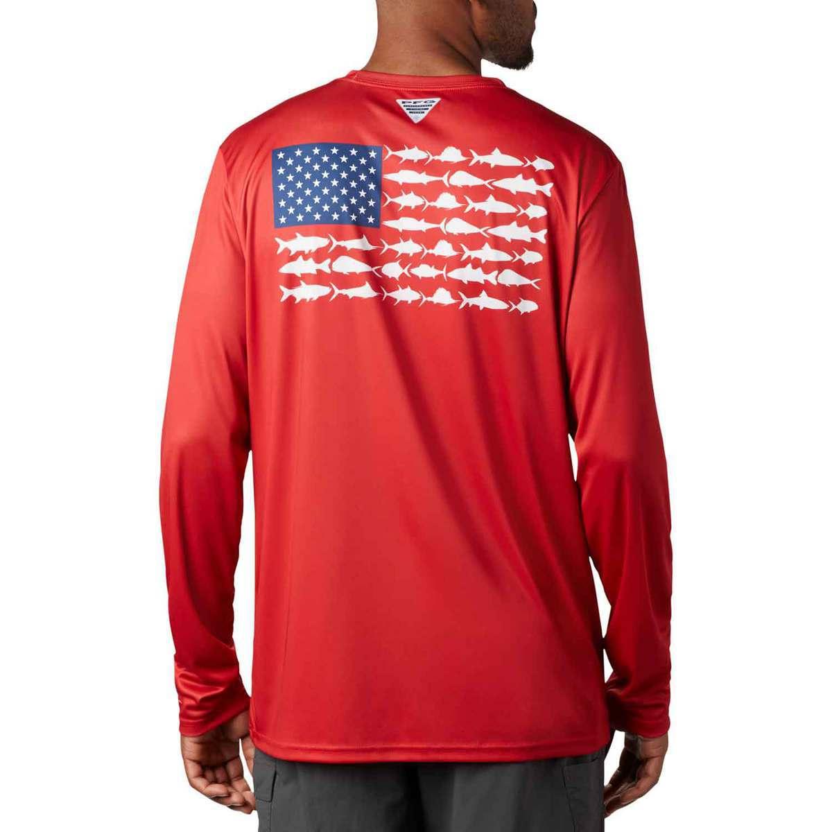  Fly Fishing American Flag Mens Long Sleeve Shirts