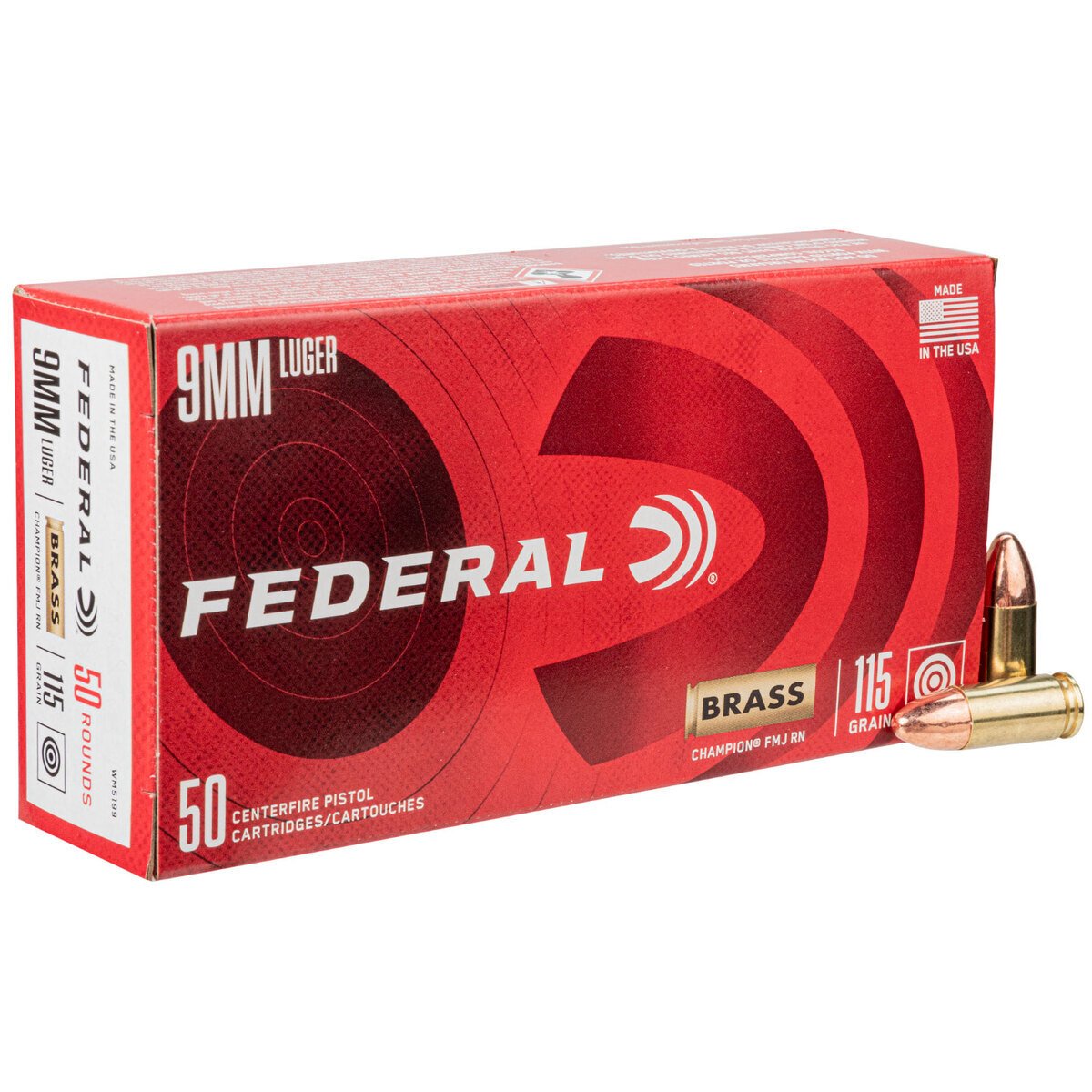 Federal Champion Brass 9mm Luger 115 Grain Centerfire Handgun Ammo