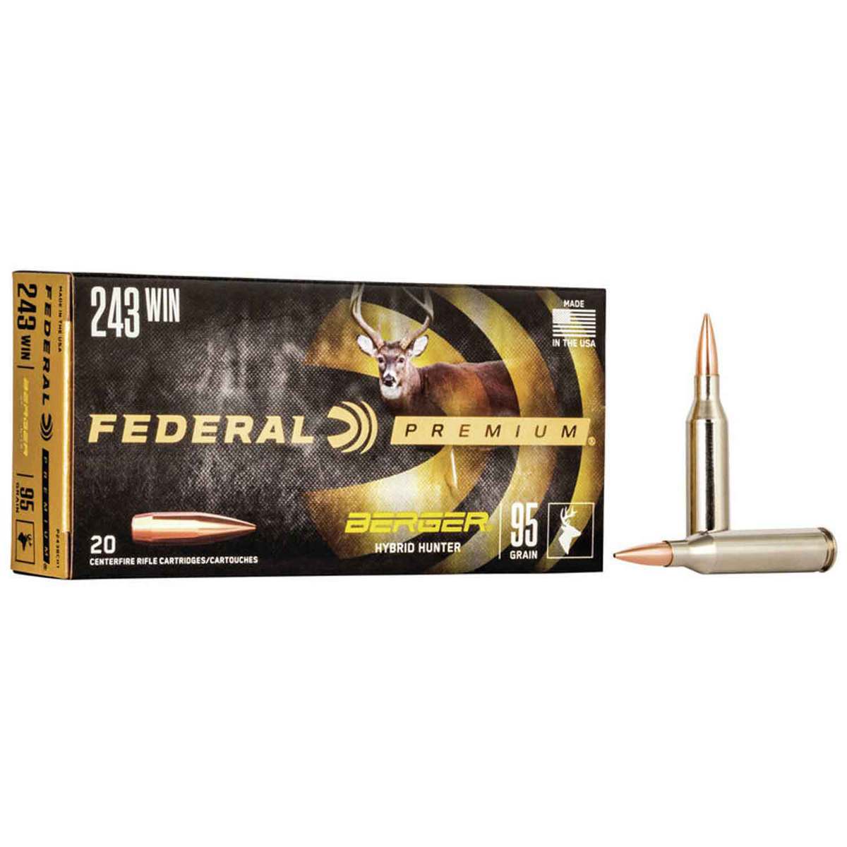 Federal Premium 243 Winchester 95gr Berger Hybrid Rifle Ammo - 20 Rounds