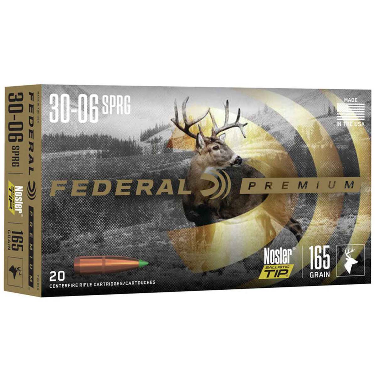 Federal Premium 30 06 Springfield 165gr Nosler Ballistic Tip Rifle Ammo 20 Rounds Sportsman 