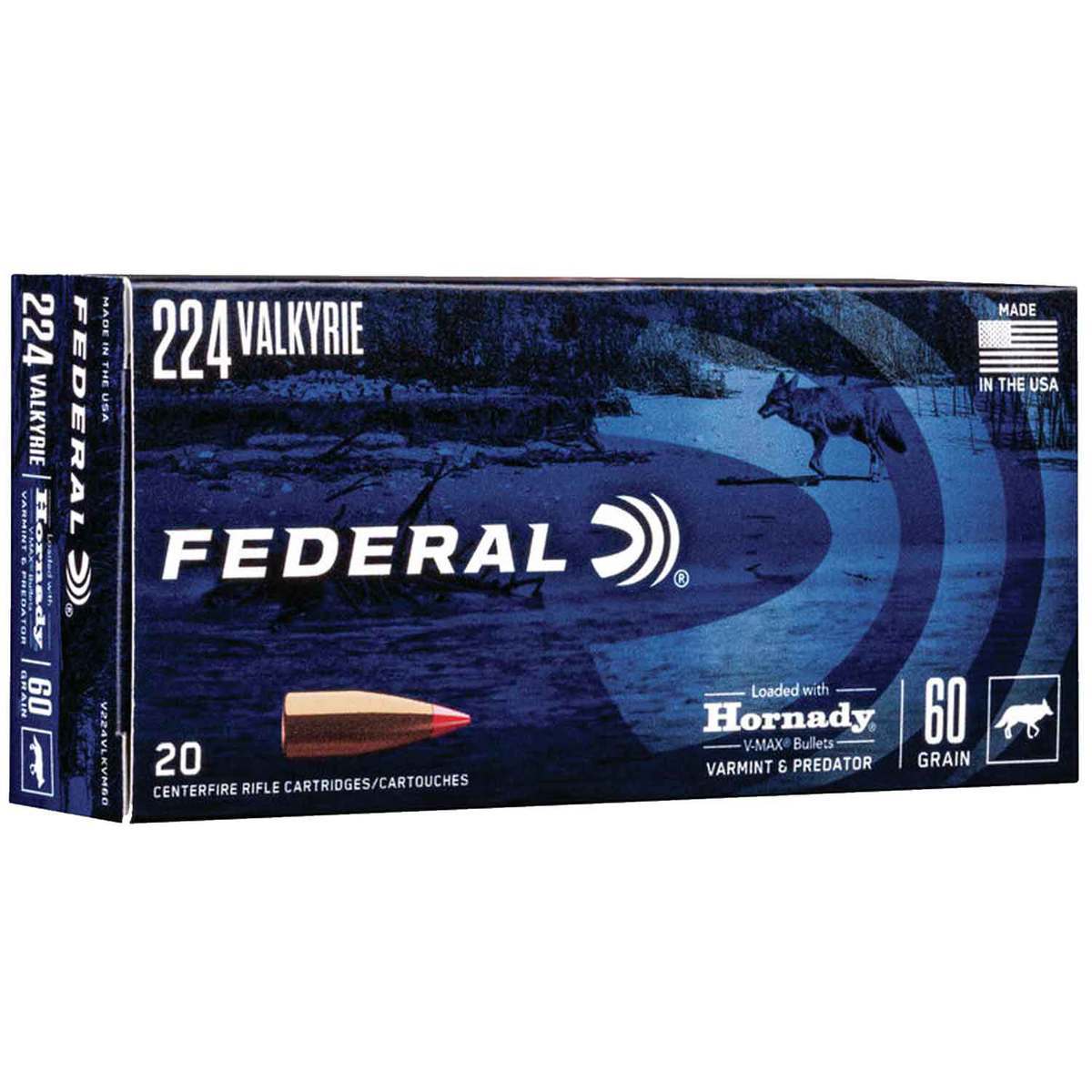 Federal Varmint/Predator 224 Valkyrie 60gr V Max Rifle Ammo - 20 Rounds ...