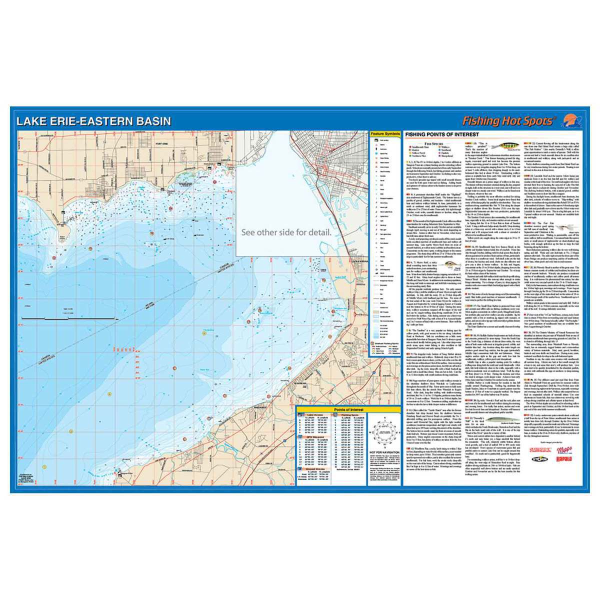 Lake Erie Central Basin- East Detailed Fishing Map, GPS Points
