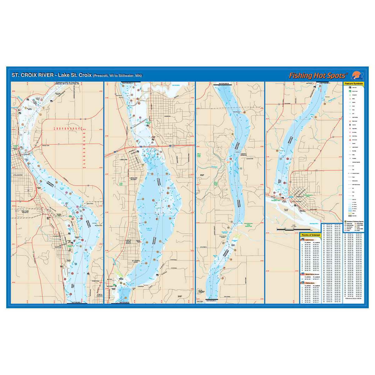 Fishing Hot Spots St. Croix River (Prescott to Stillwater) Fishing Map