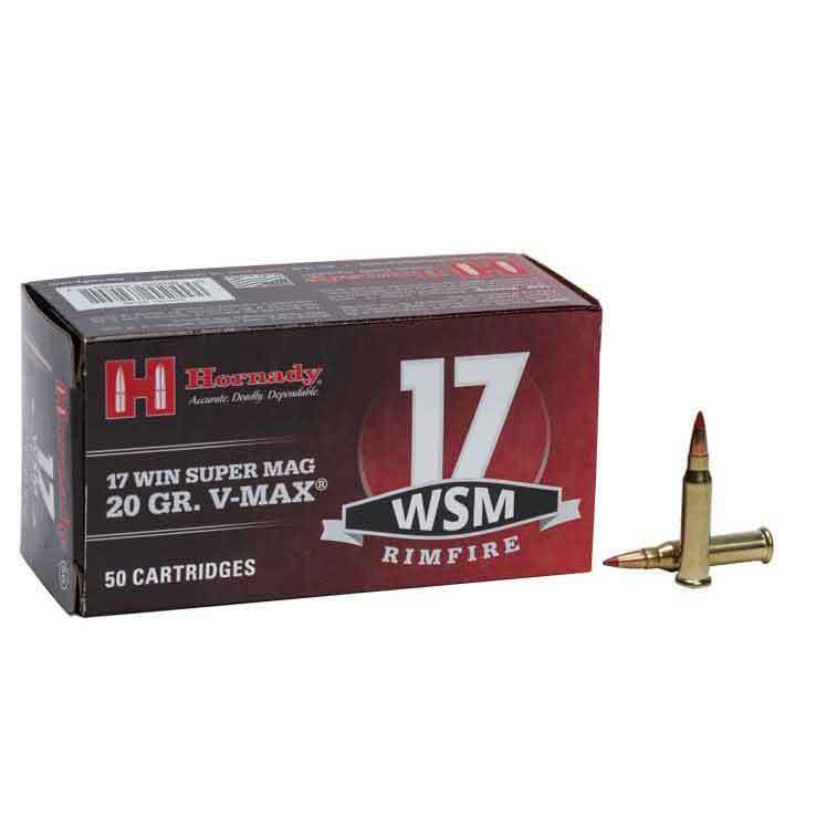 Hornady 17 Winchester Super Mag 20gr V Max Rimfire Ammo 50 Rounds