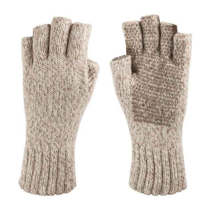 Hot Shot Men's Ragg Wool Fingerless Gloves - Oatmeal - One Size