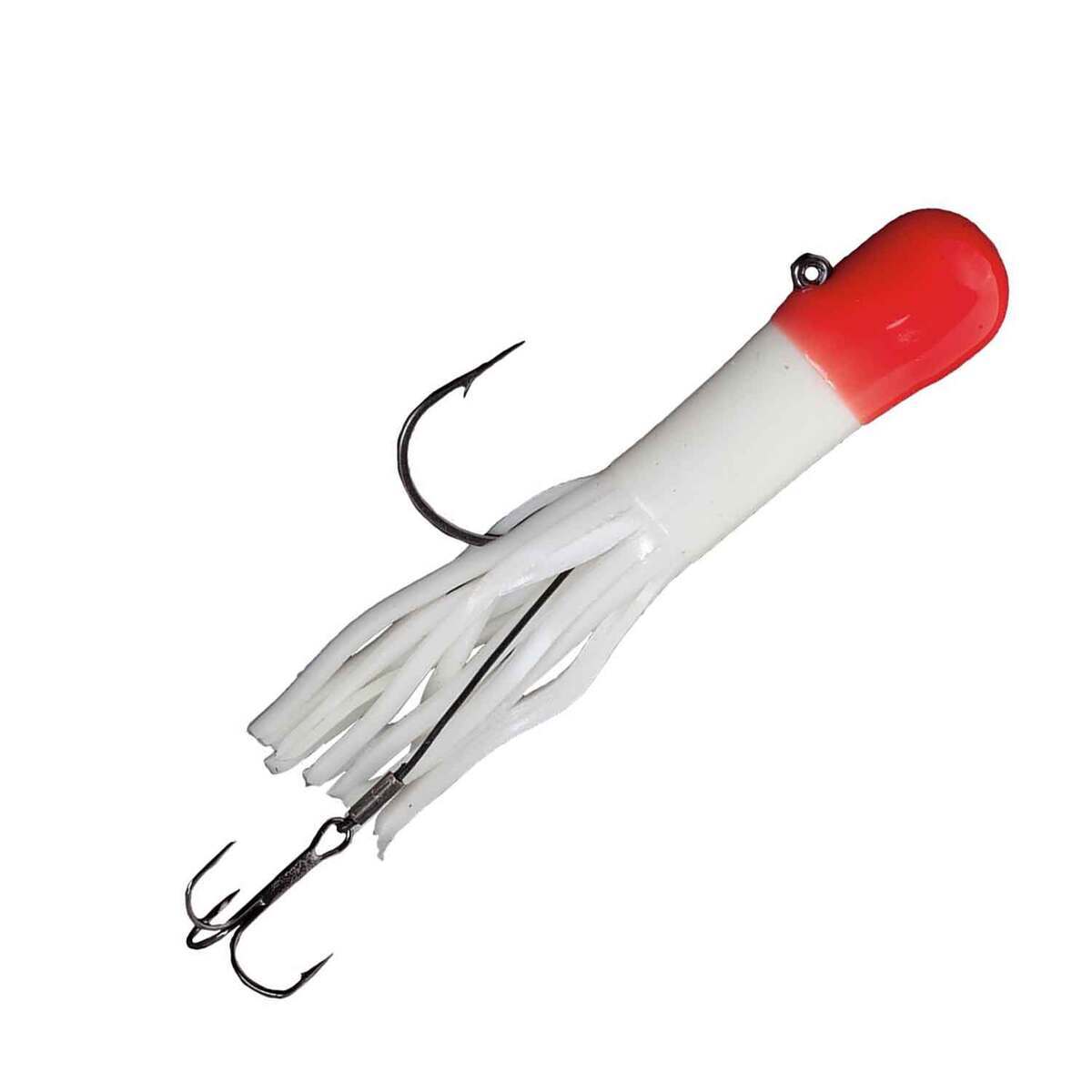 JB Lures Rigged Tube Ice Fishing Lures - White/Red, 5in, 2oz