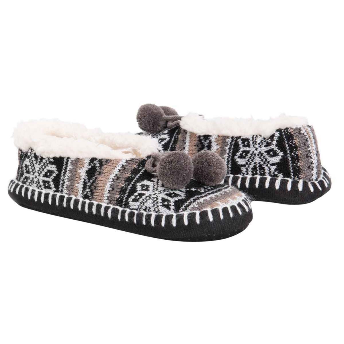 Muk Luks Women's Pom Ballerina Slippers - Black - L/XL - Black L/XL ...