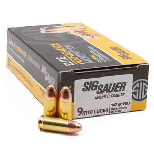 Sig Sauer Elite Performance 9mm Luger 147gr FMJ Handgun Ammo - 50 Rounds