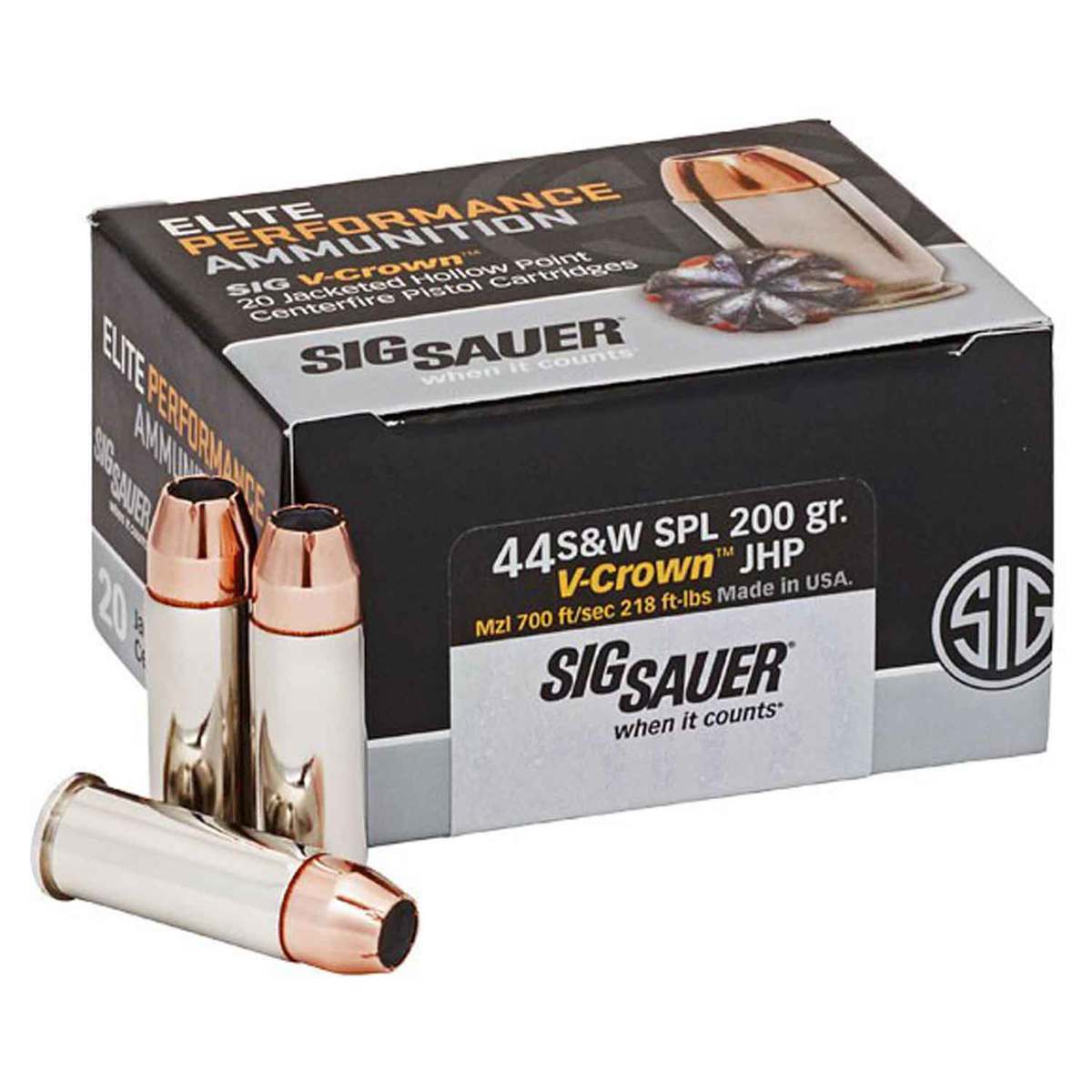 Sig Sauer Elite V-Crown 44 Special 200gr JHP Handgun Ammo - 20 Rounds