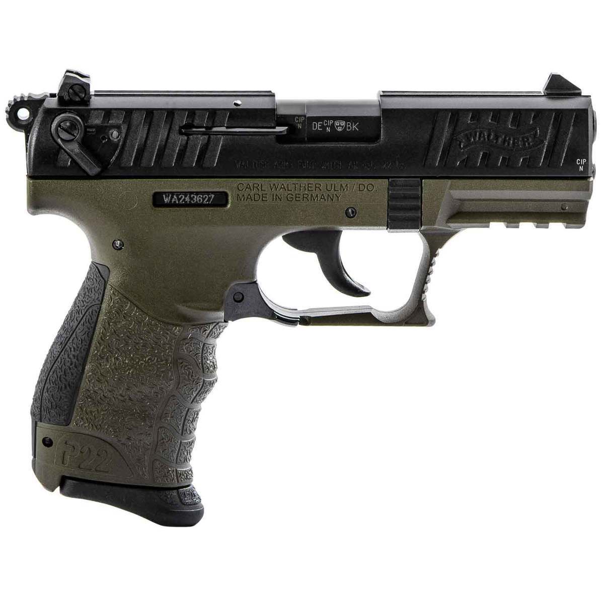 Walther P22 Q Military 22 Long Rifle 3.42in Black/OD Green Pistol - 10 ...