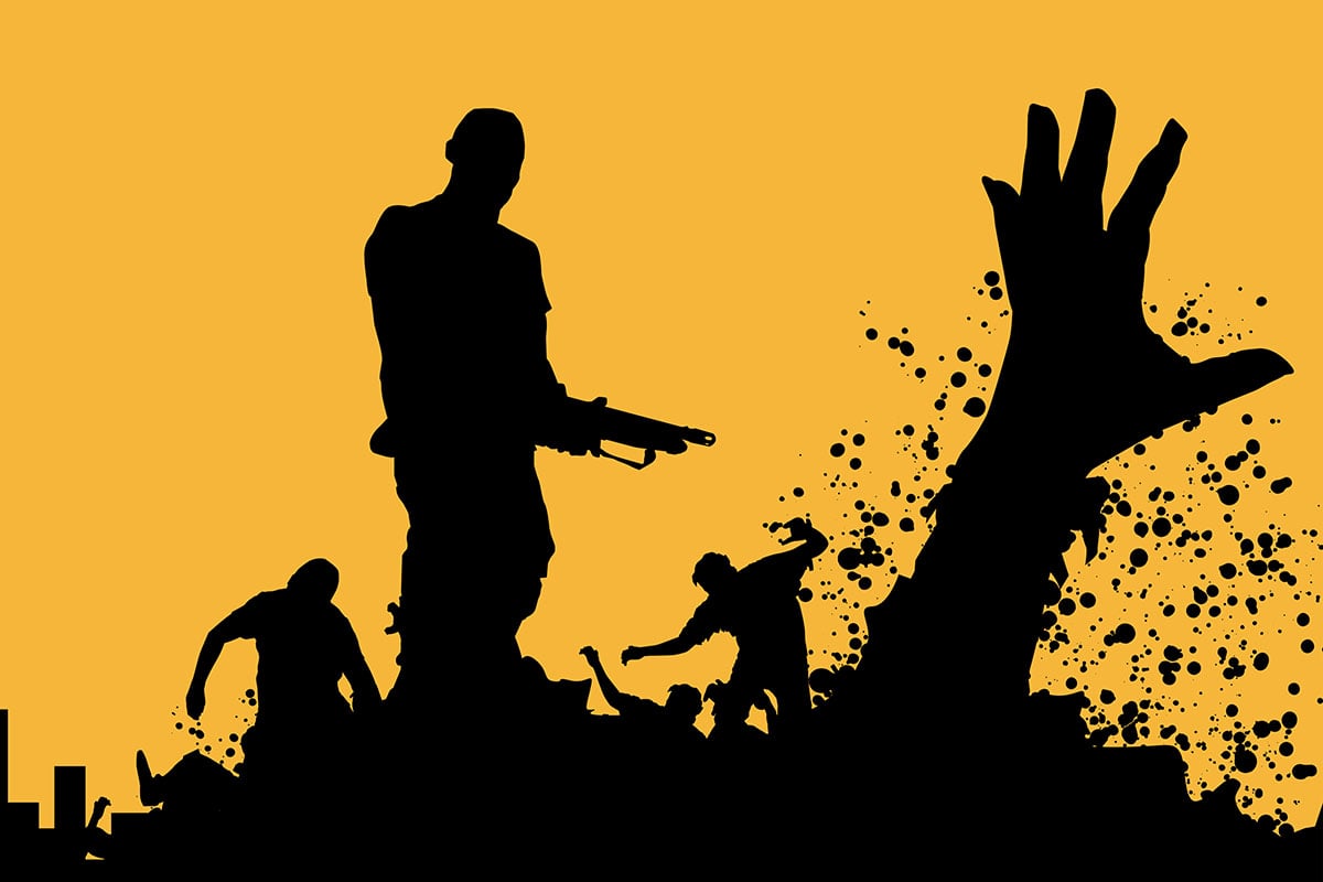 Man with a rifle shooting zombies